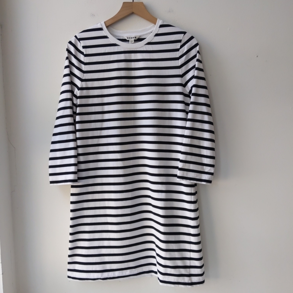 Boden Jersey Mini T Shirt Dress White Black Stripe Women's 10